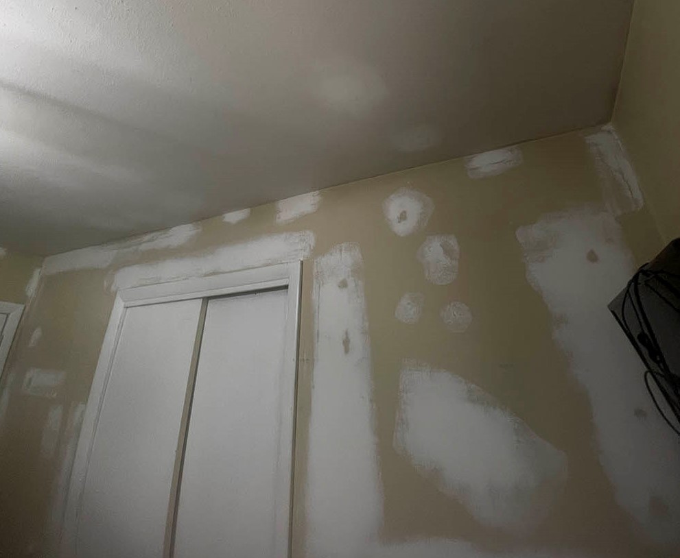 Sheetrock wall prepped and sanded smooth prior to repaint